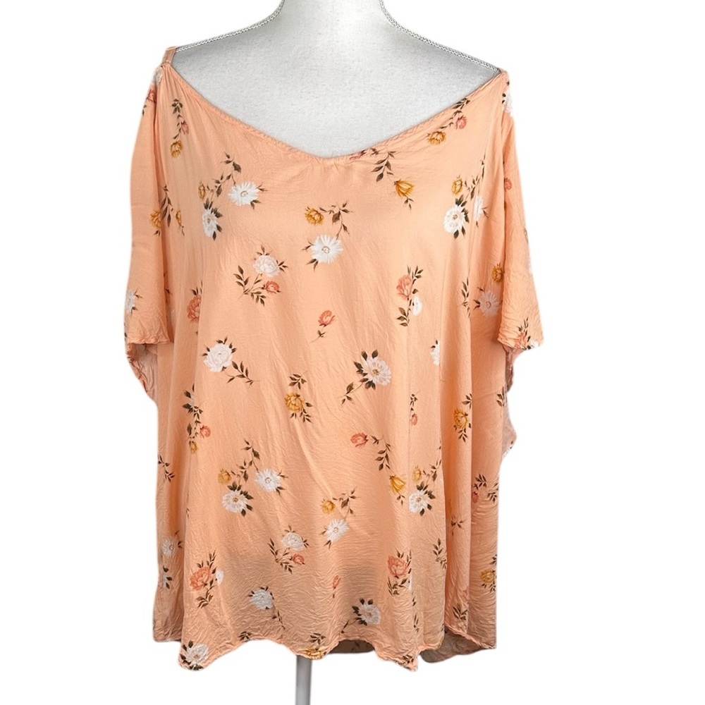 Torrid Peach Floral Boho Festival Flowy Summer Spring Vacation Rayon Top Size 5X